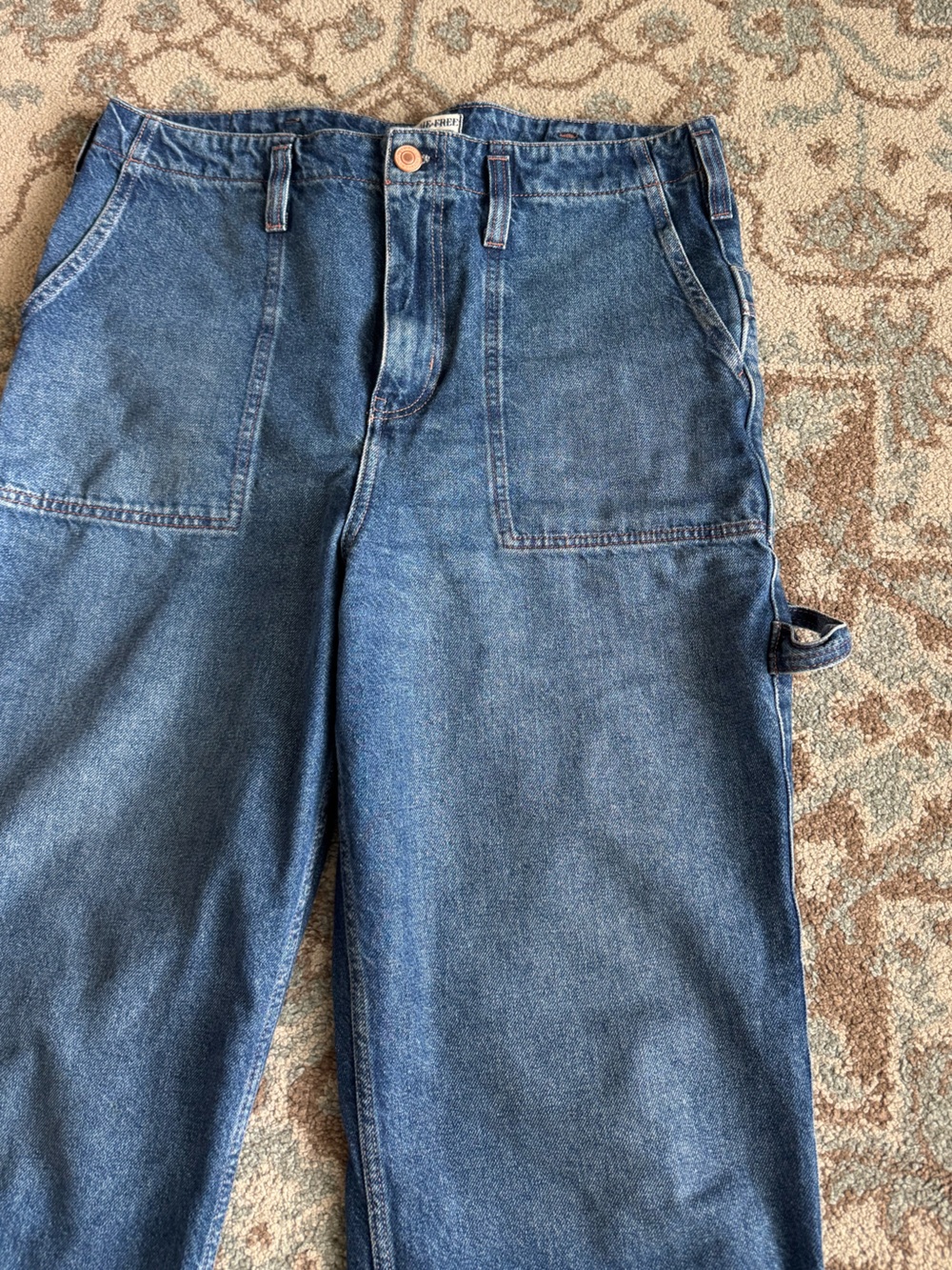 Free People We The Free Major Leagues Wide Leg Blue Denim Jeans 32 Cinched Waist - Picture 3 of 7